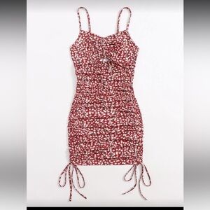 Floral Ruched Red Dress